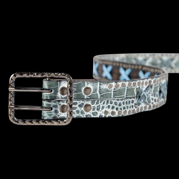 Freebird by Steven Teal Green Studded Leather Belt with Braided Details main image 10
